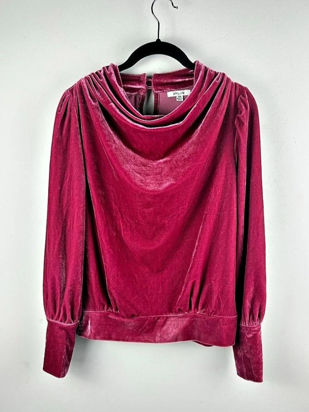 BTFL-life Anthropologie Pink Velvet Draped Cowl Neck Sweater Blouse Formal XXS